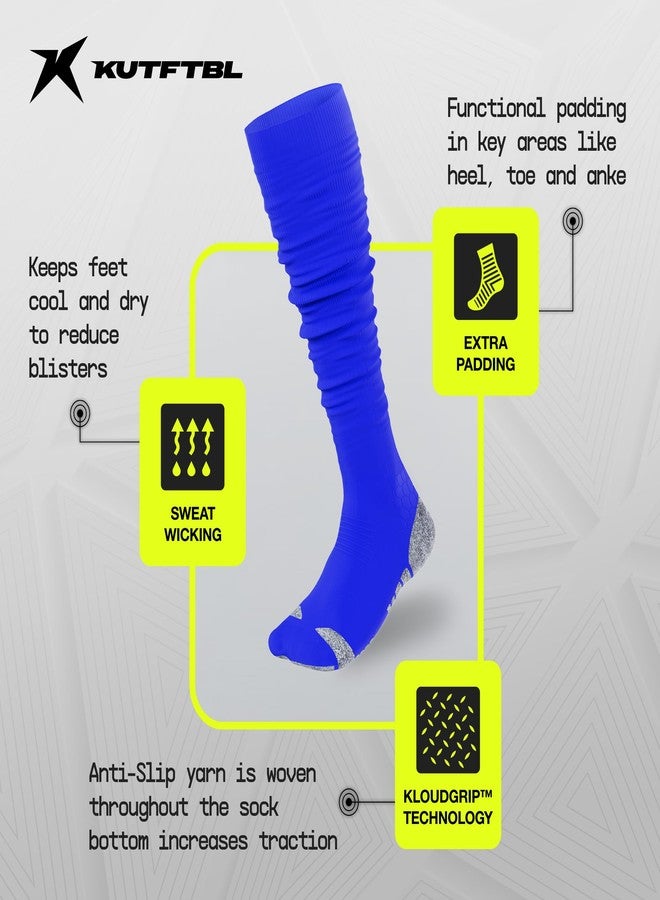 KUTFTBL Pre-Scrunched Football Socks with Built-In Elastic Bands, Moisture-Wicking Performance Fabric, Cushioned Heel & Toe, Low-Profile Branding, Size 6-9.5 - Royal Blue - Image 2